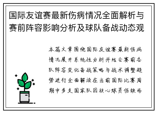 国际友谊赛最新伤病情况全面解析与赛前阵容影响分析及球队备战动态观察